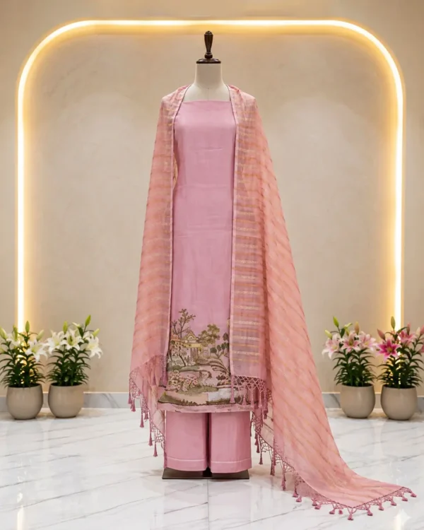 Blush-pink silk suit