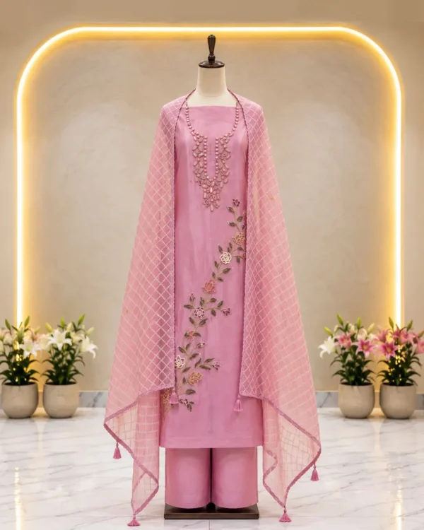 Graceful lilac silk suit